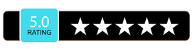 a 5.0 rating badge with five stars on it