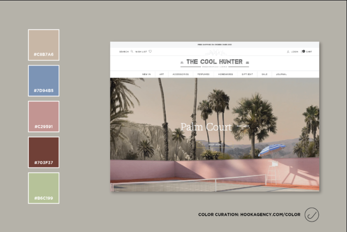 a website called the cool hunter has a picture of palm trees on it