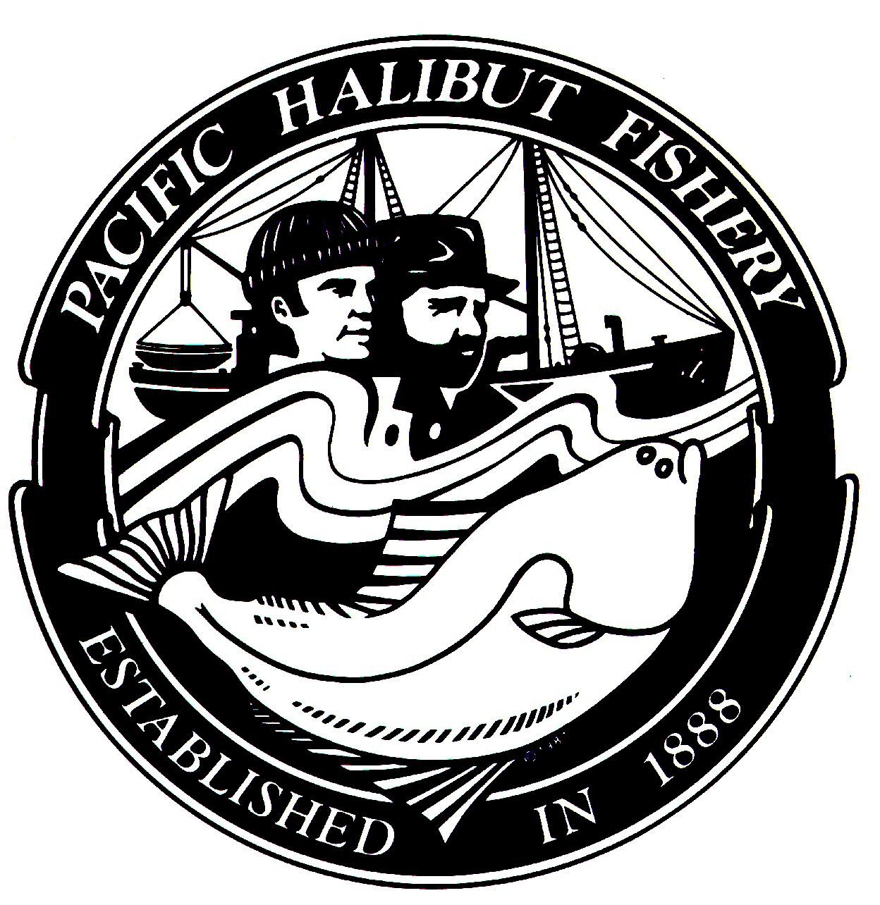 A black and white logo for the pacific halibut fishery