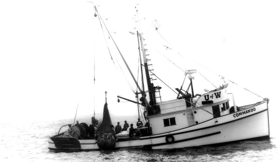 A black and white photo of a fishing boat called cape cod