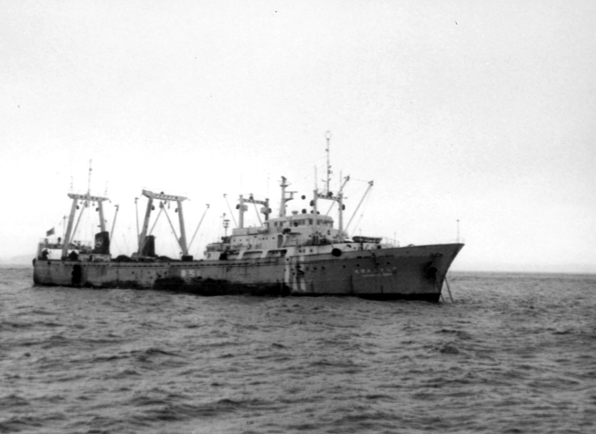 A black and white photo of a large ship in the ocean