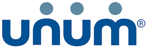A blue and white logo for unum sm
