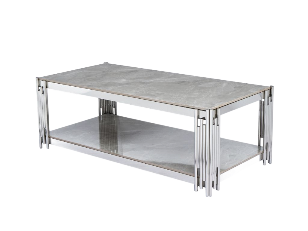 Bergamo sintered stone top coffee table with stainless steel legs