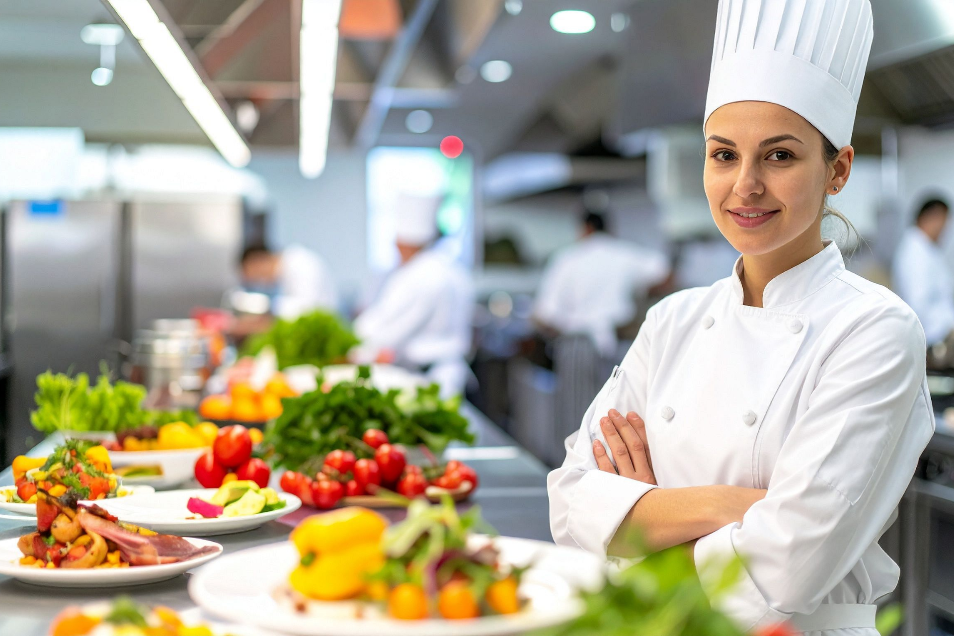 Mechanic working on the underside of a car lifted on a platform in a garage.