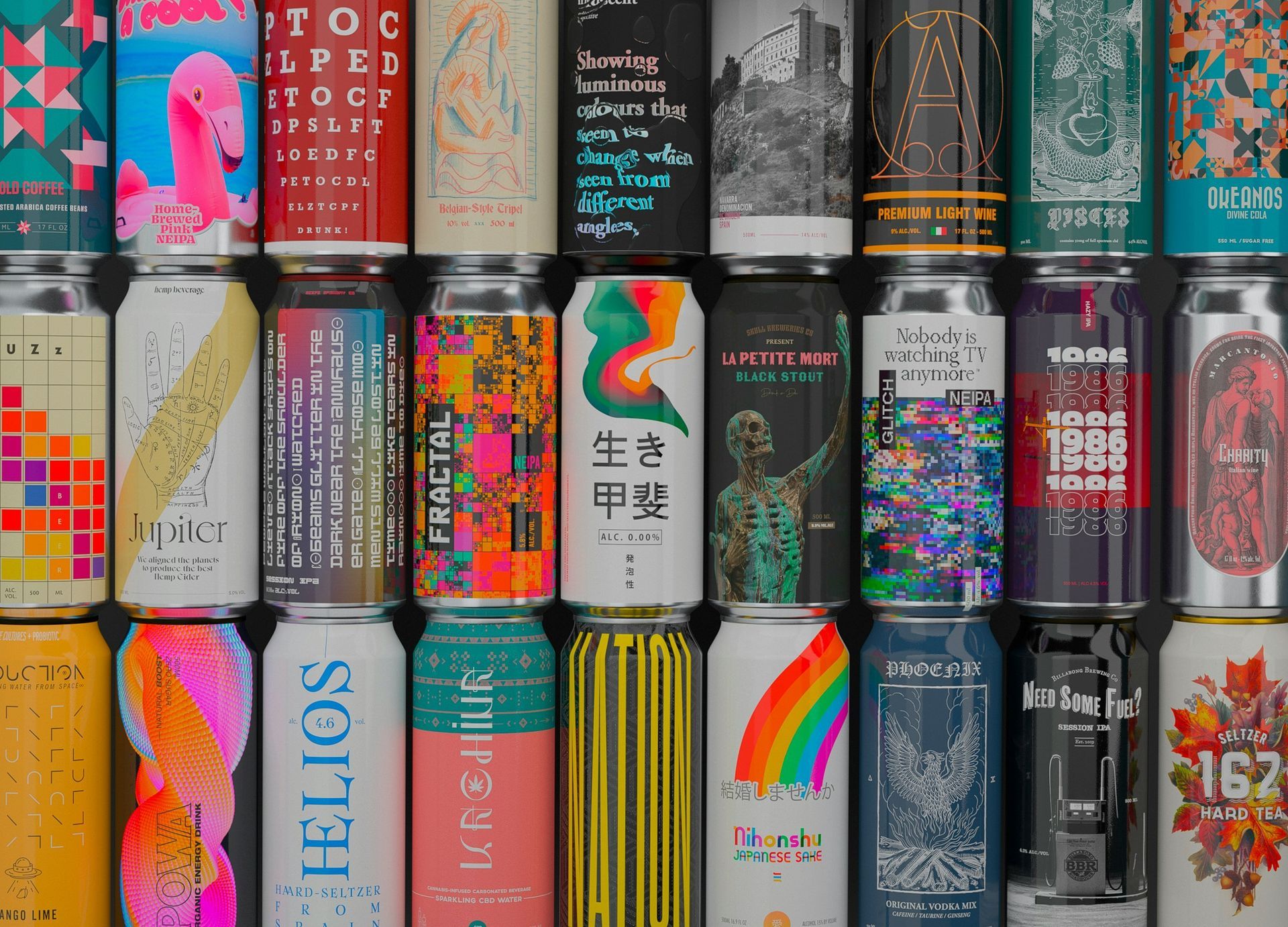 Verzameling diverse drinkblikjes.