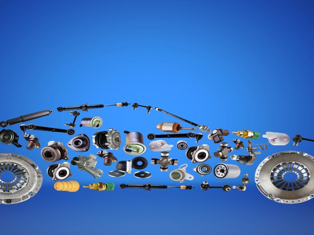 A car made out of parts on a blue background