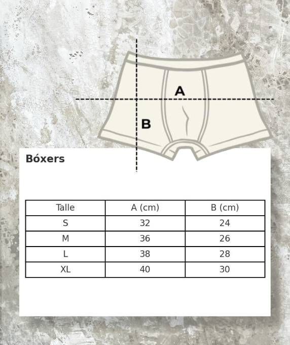 Una imagen de calzoncillos bóxer con medidas.