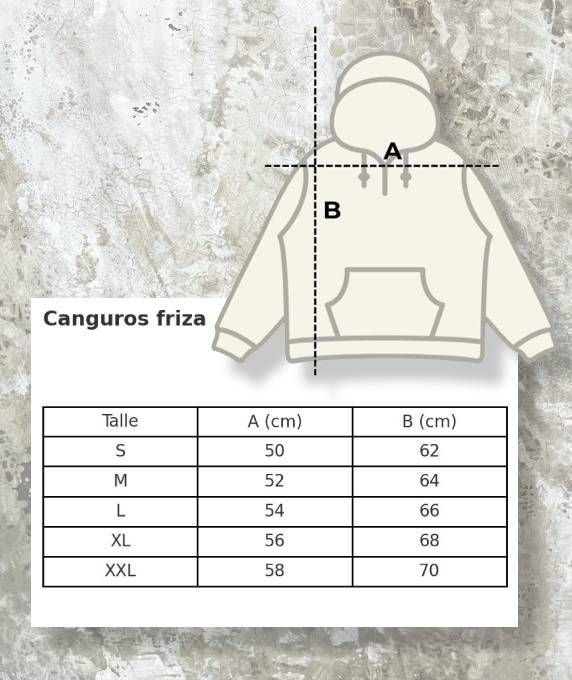Un dibujo de una sudadera con capucha de canguro friza con medidas.
