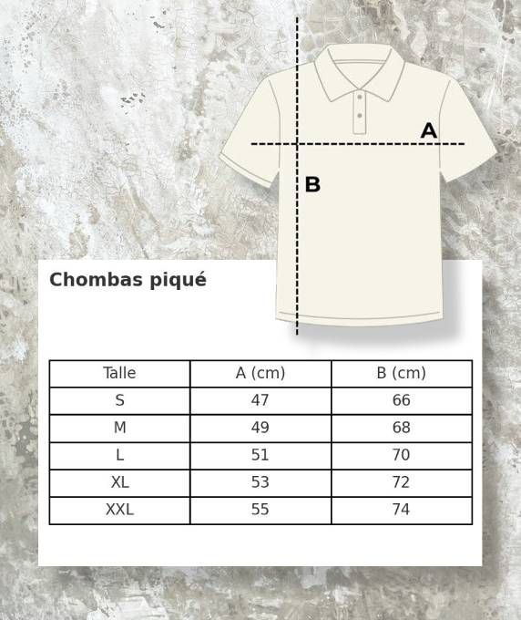 Una tabla que muestra las tallas de un polo