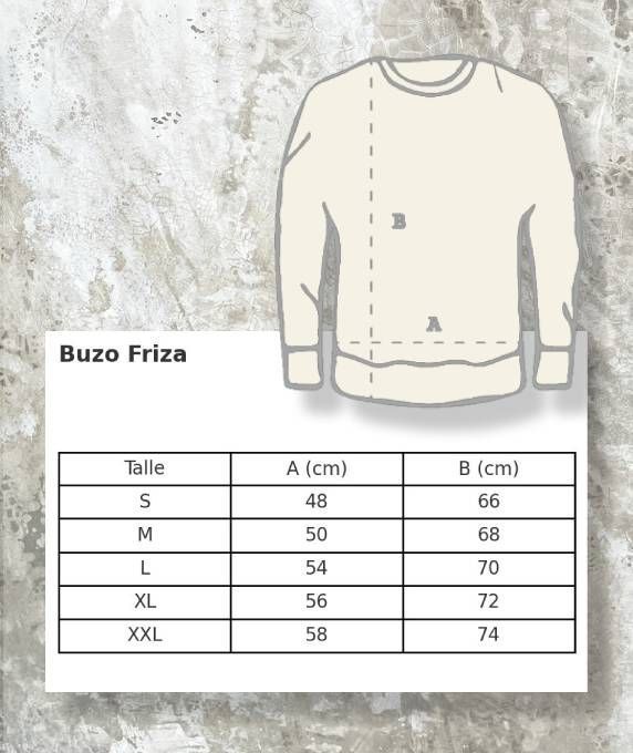 Un dibujo de un suéter buzo friza con medidas.