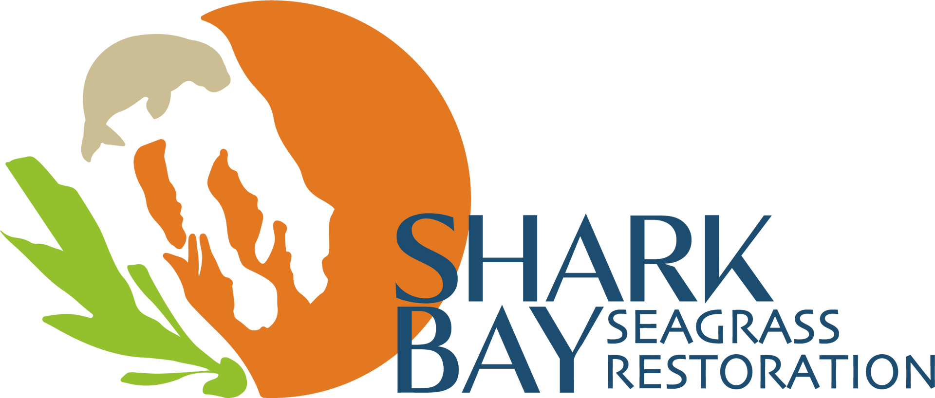 The logo for shark bay seagrass restoration has a blue leaf on it.