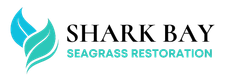 The logo for shark bay seagrass restoration has a blue leaf on it.