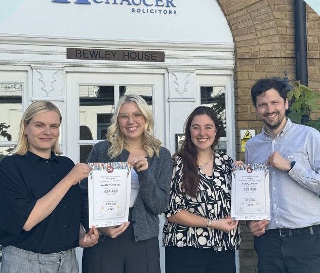 A group of people standing in front of a building holding certificates