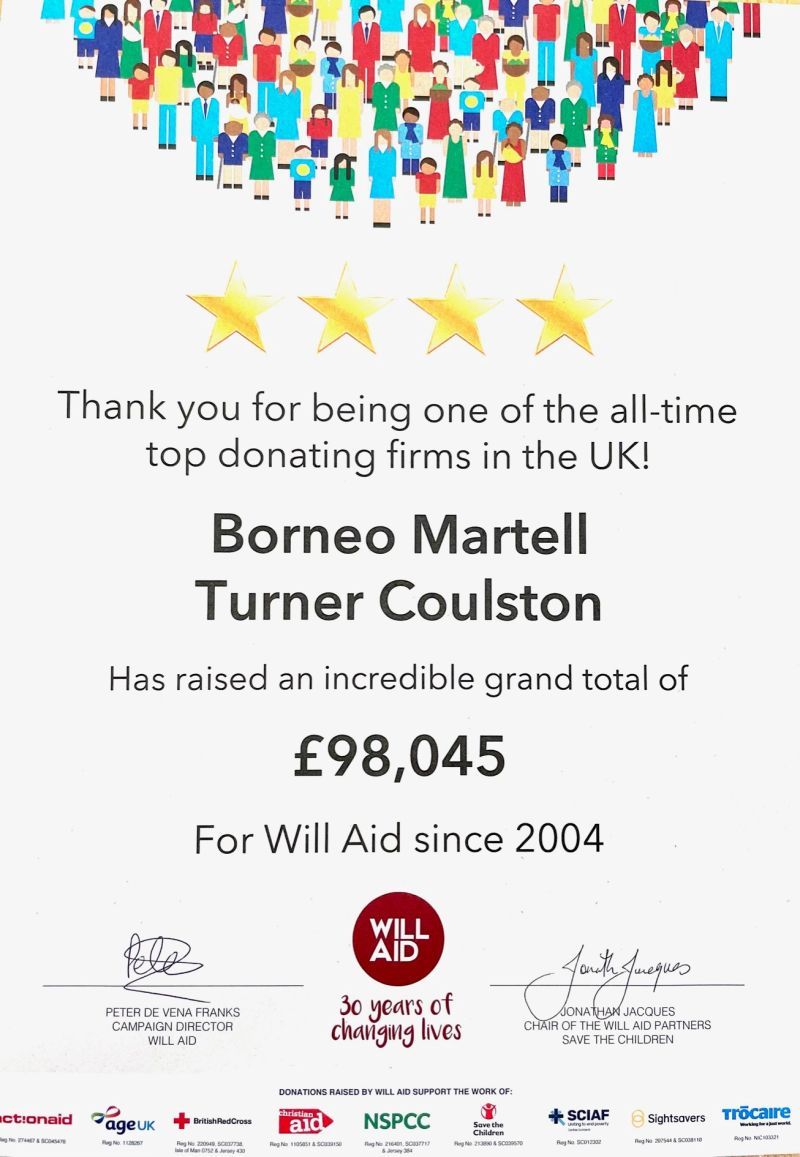 A thank you card for being one of the all-time top donating firms in the uk