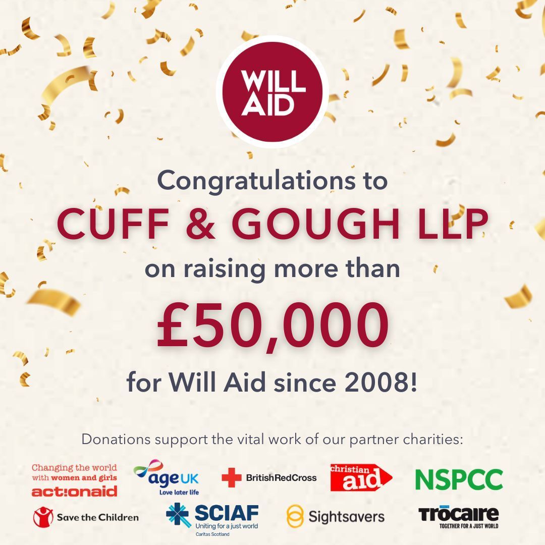 Congratulations to cuff and gough llp on raising more than £ 50,000 for will aid since 2008 !