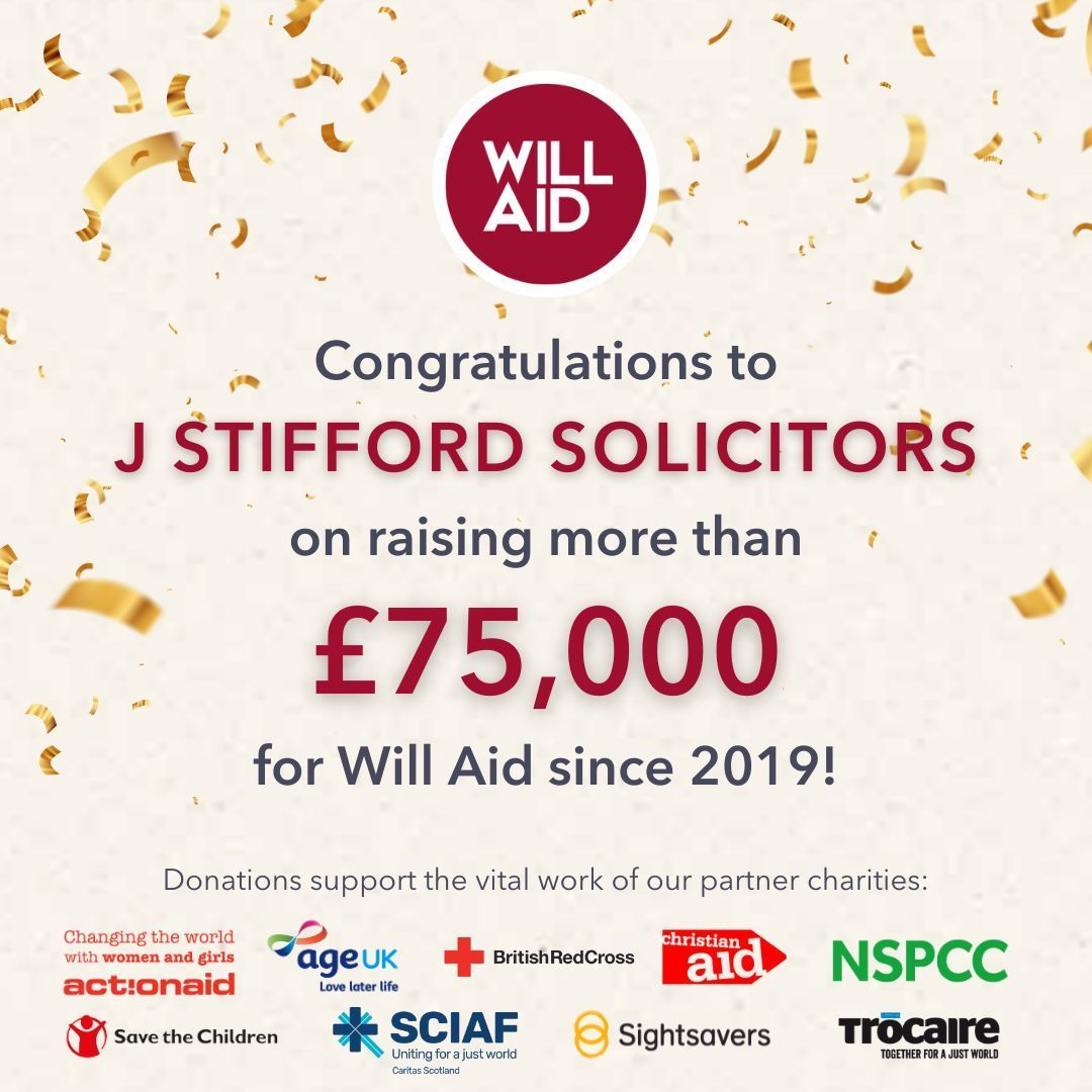 Congratulations to j stiffford solicitors on raising more than £ 75,000 for will aid since 2019 !