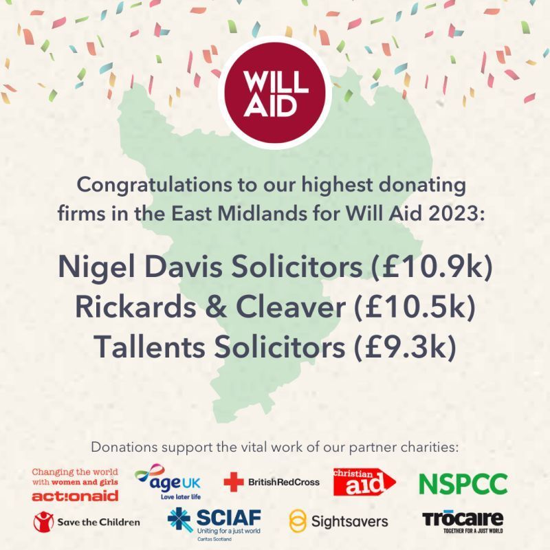Congratulations to our highest donating firms in the east midlands for will aid 2023