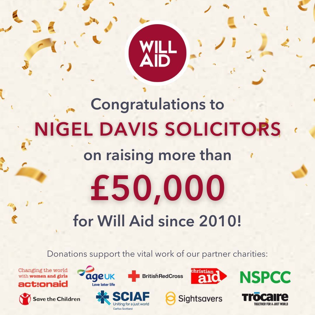 Congratulations to nigel davis solicitors on raising more than £ 50,000 for will aid since 2010 !