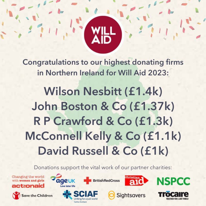Congratulations to our highest donating firms in northern ireland for will aid 2023