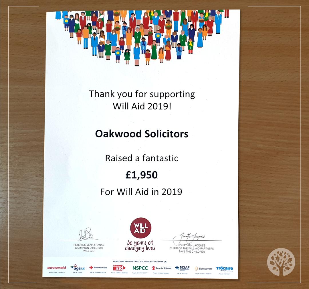 A thank you for supporting will aid 2019 oakwood solicitors raised a fantastic £ 1,950 for will aid in 2019