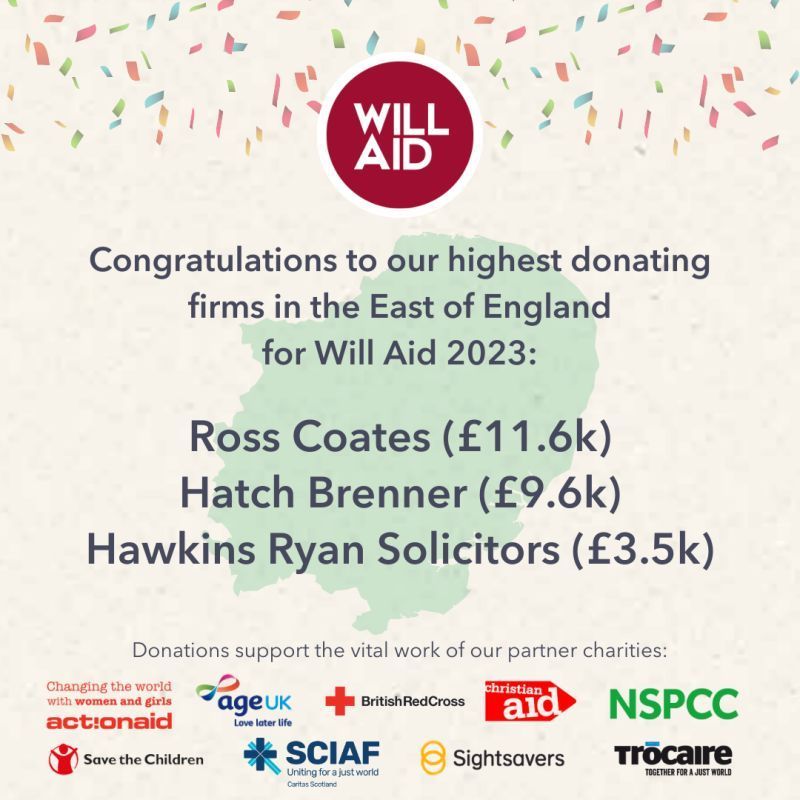 Congratulations to our highest donating firms in the east of england for will aid 2023