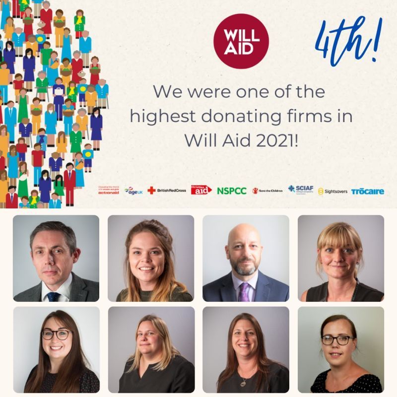 A poster that says we were one of the highest donating firms in will aid 2021