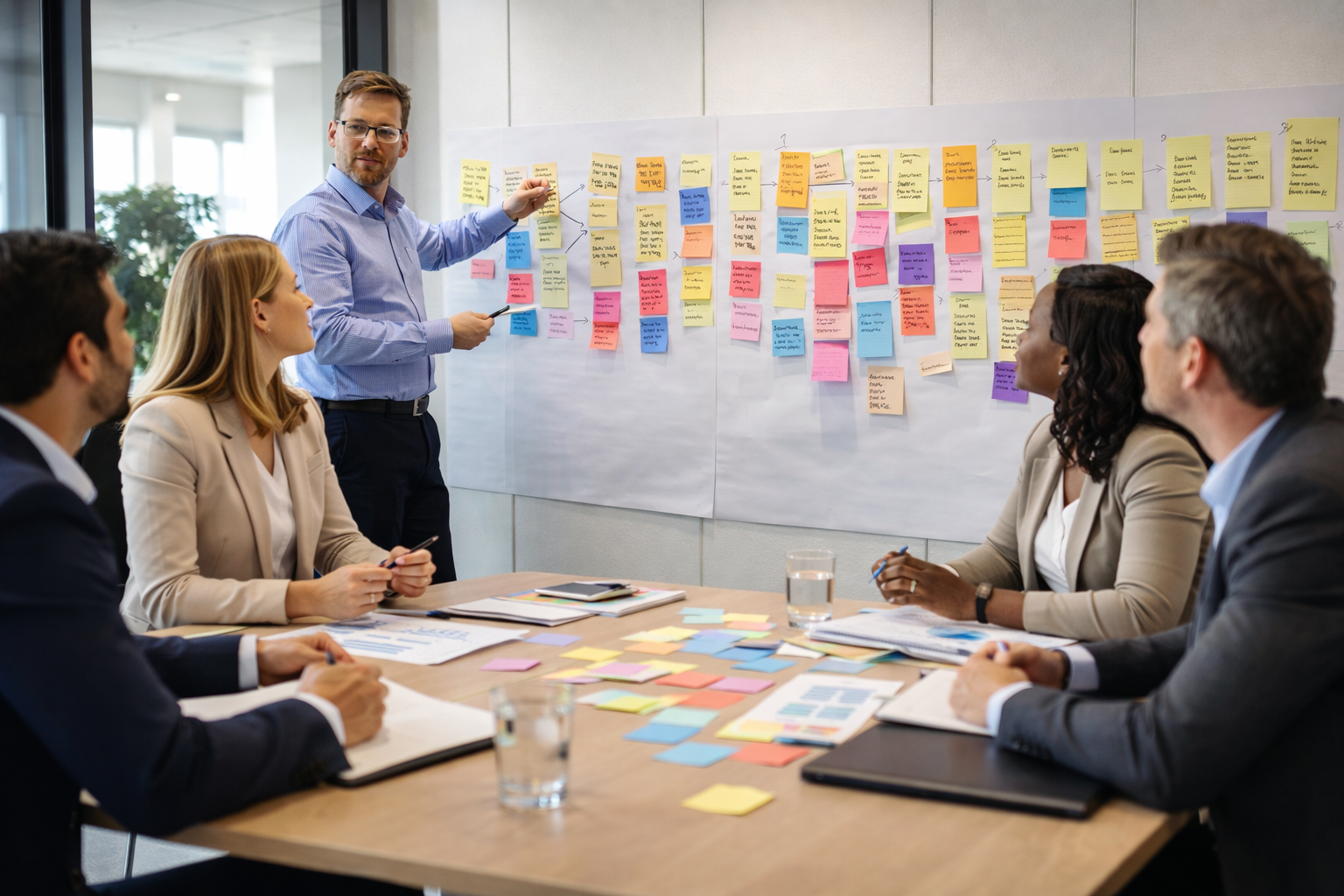 Process improvement workshop with law firm team analysing workflow for efficiency gains