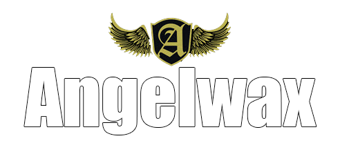 Logo for Angelwax, featuring a shield with a stylized