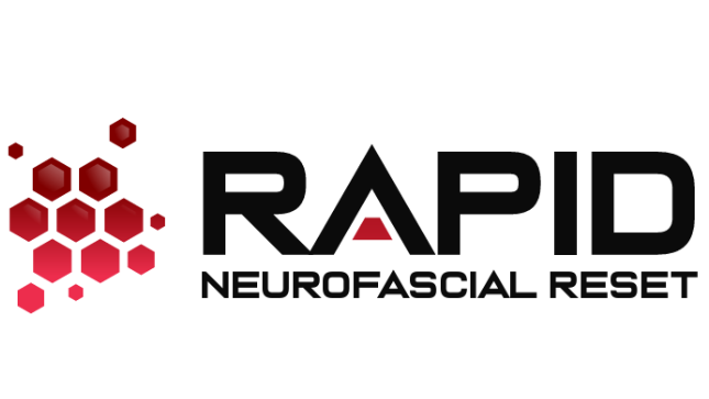 Logo featuring a cluster of red hexagons next to the text