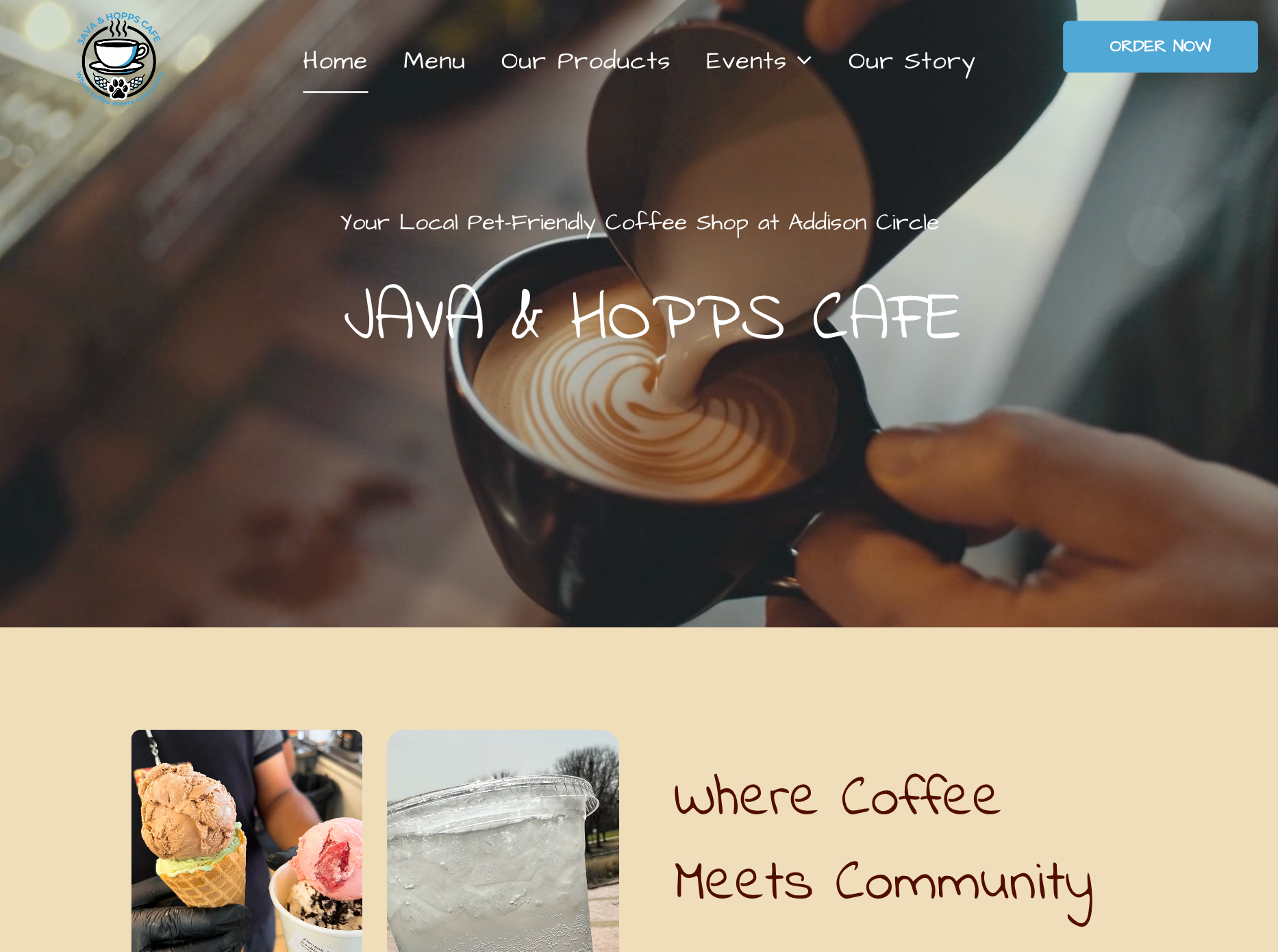 A screenshot of the java & hopps cafe website