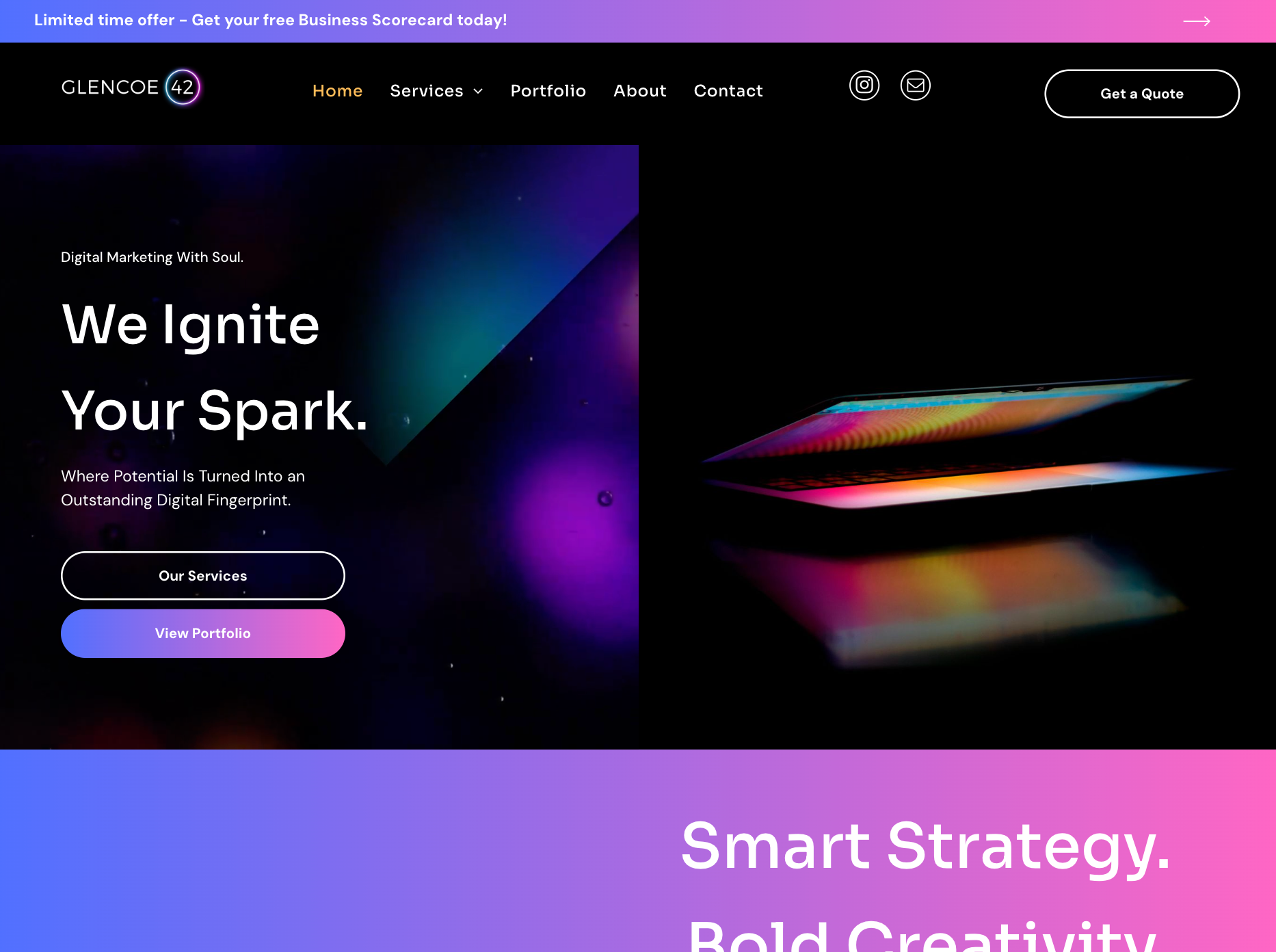 A website that says we ignite your spark smart strategy bold creativity