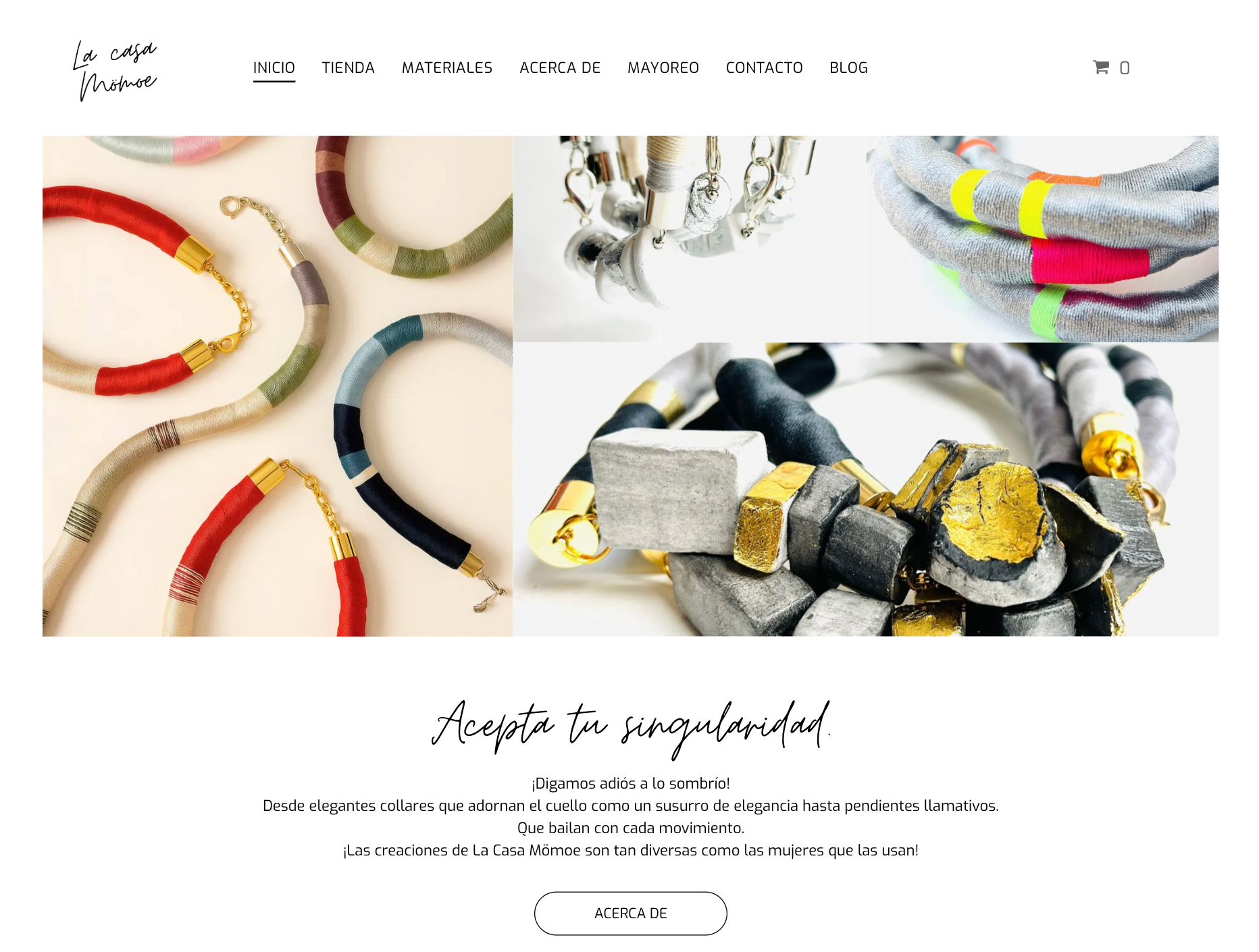 A website displaying a variety of bracelets and necklaces.