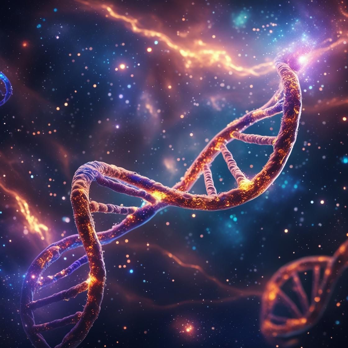 A computer generated image of a dna strand in space