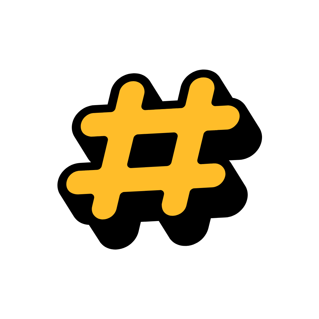 A yellow and black hashtag icon on a white background.