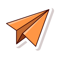 An orange paper airplane with a shadow on a white background.