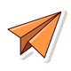 An orange paper airplane with a shadow on a white background.