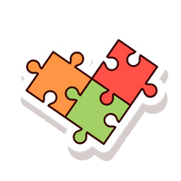 Three puzzle pieces are stacked on top of each other on a white background.