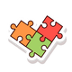 Three puzzle pieces are stacked on top of each other on a white background.