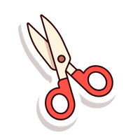 A pair of scissors with red handles on a white background.