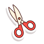 A pair of scissors with red handles on a white background.