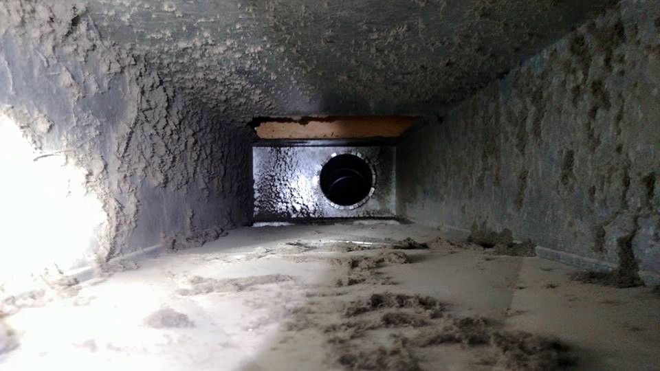 Before Dirty Air Duct With a Hole — Grand Island, NE — D&m Air Duct Cleaning