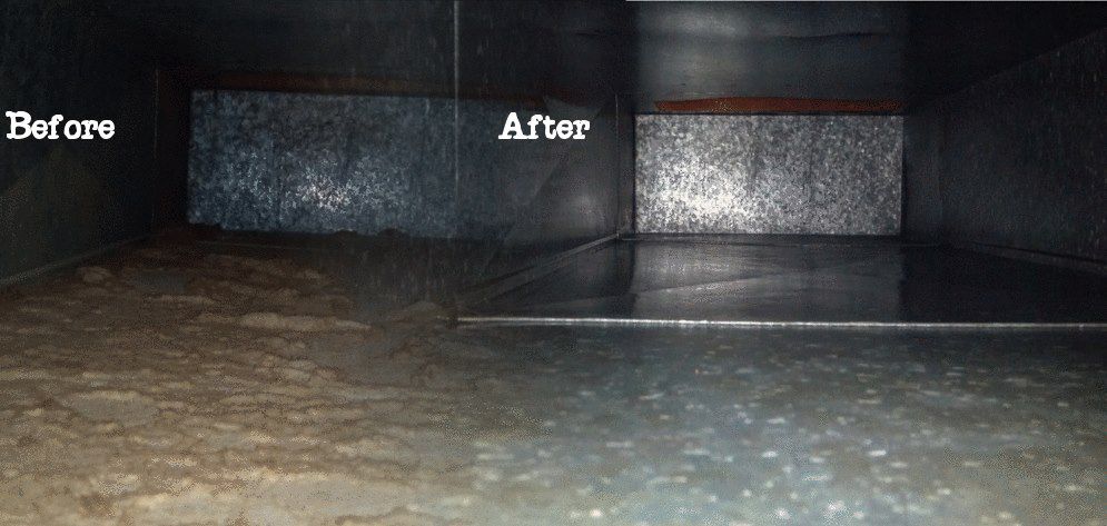 Before and After Picture of a Dirty Air Duct — Grand Island, NE — D&m Air Duct Cleaning