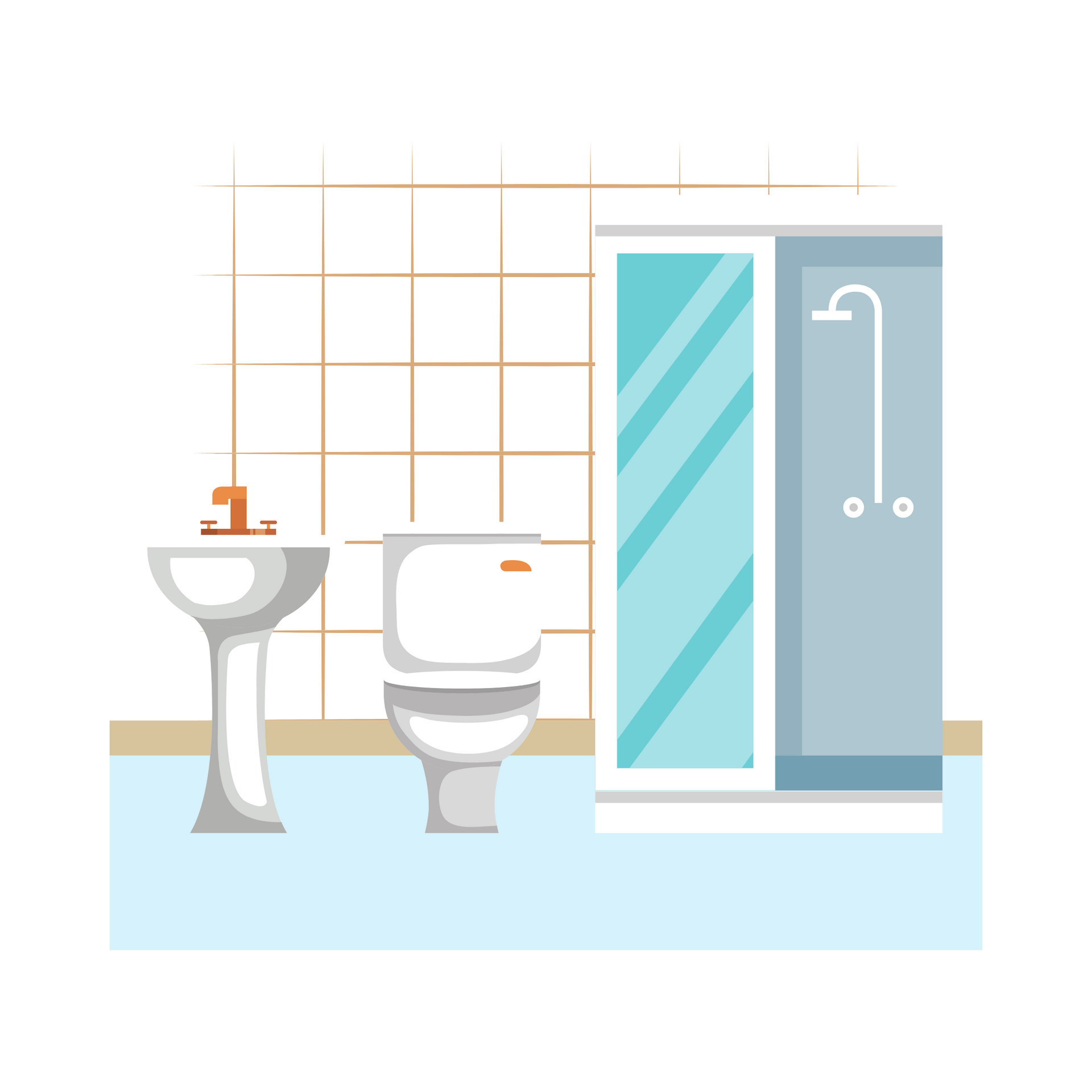 A bathroom with a toilet , sink and shower.