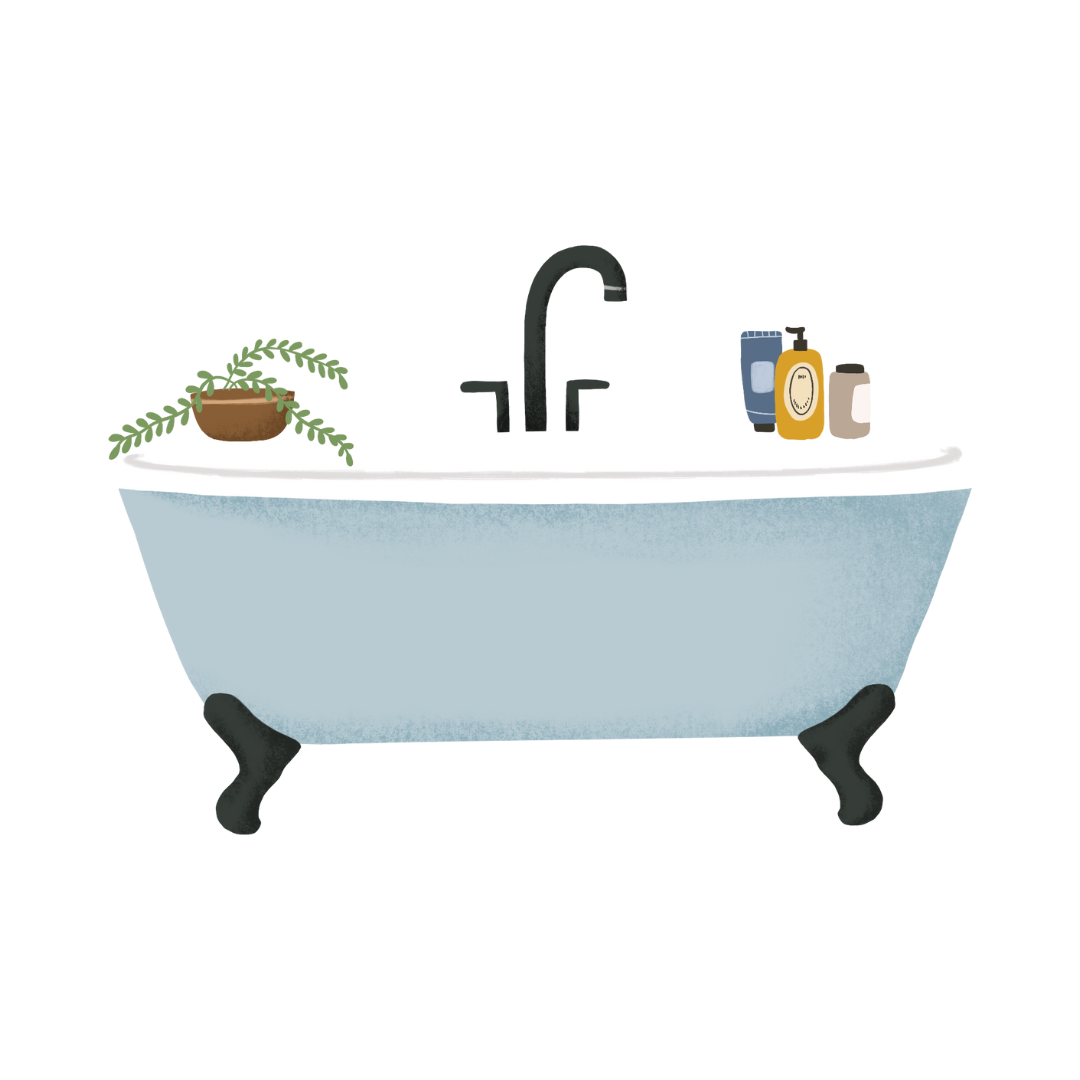 A bathtub with a potted plant on top of it.