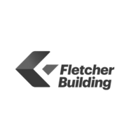 Logo of Fletcher Building: a stylized, dark gray angular shape next to the text
