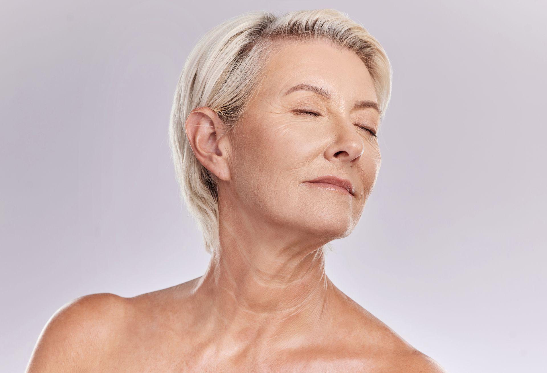 an old woman with closed eyes
