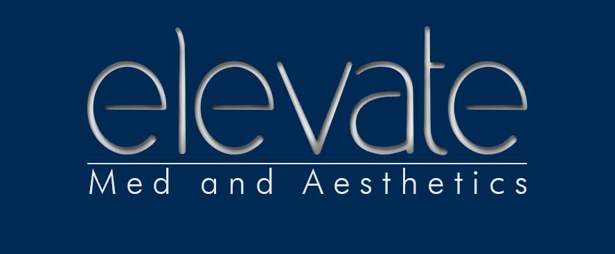 A blue logo for elevate med and aesthetics