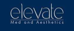 A blue logo for elevate med and aesthetics