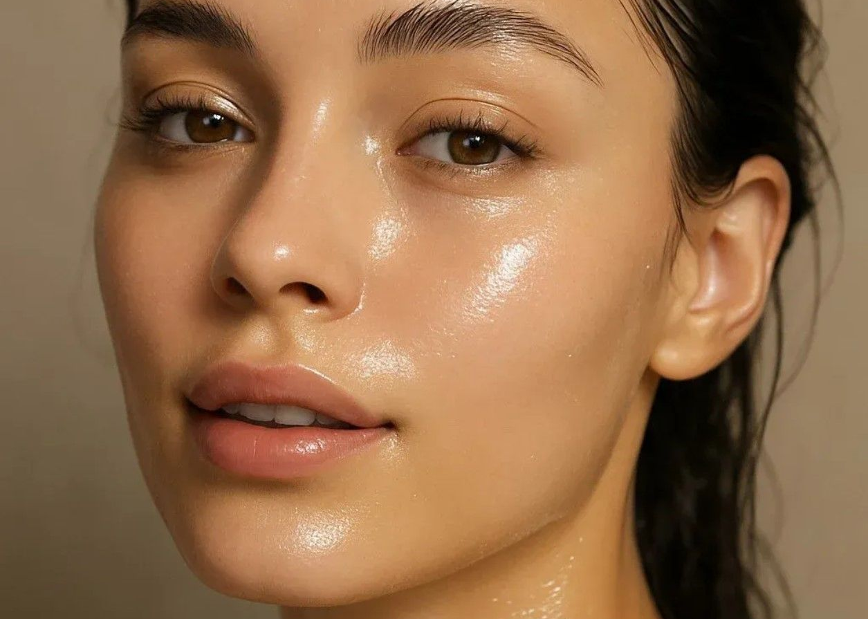 A woman is smiling with her hands on her face.