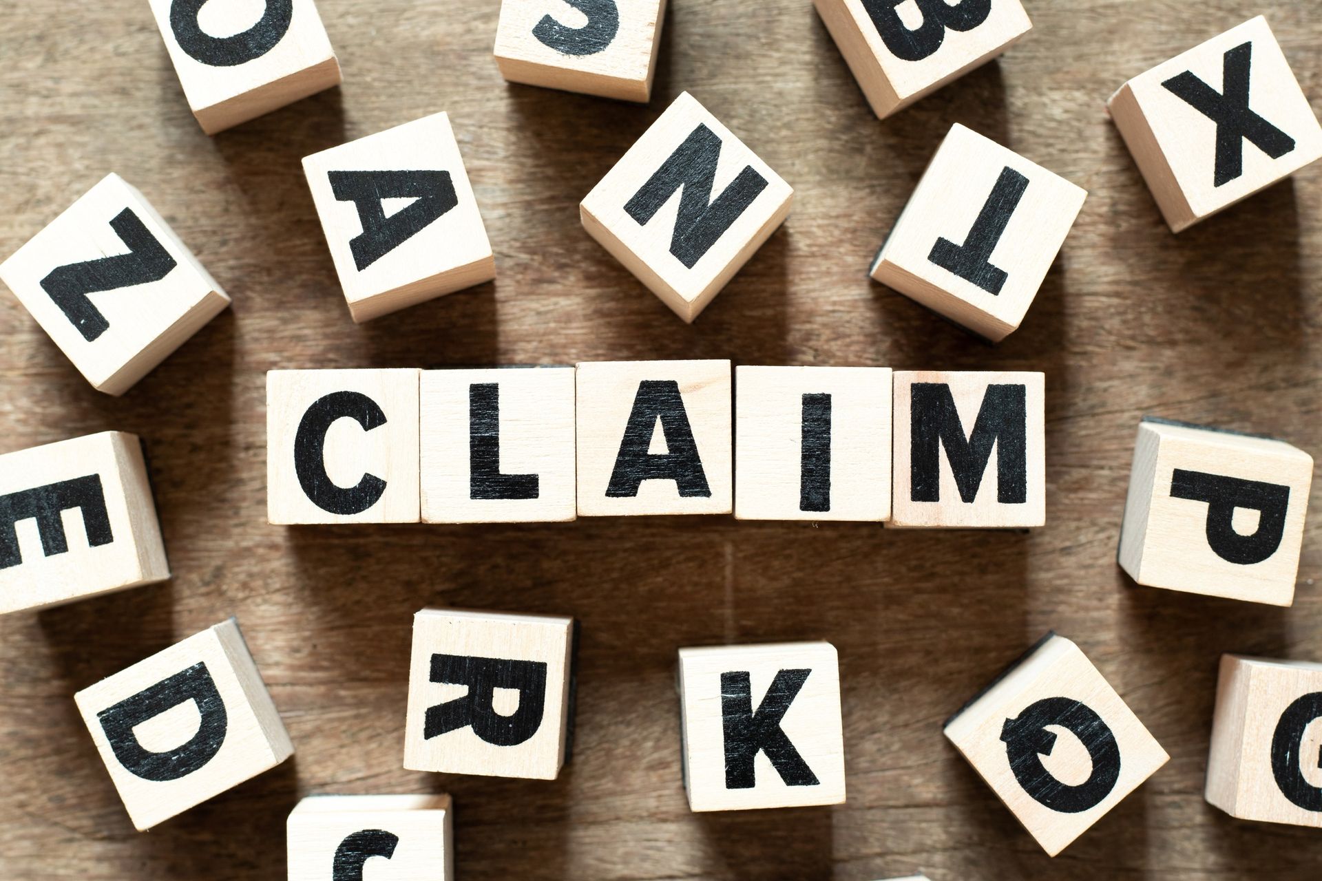 claim spelled by blocks